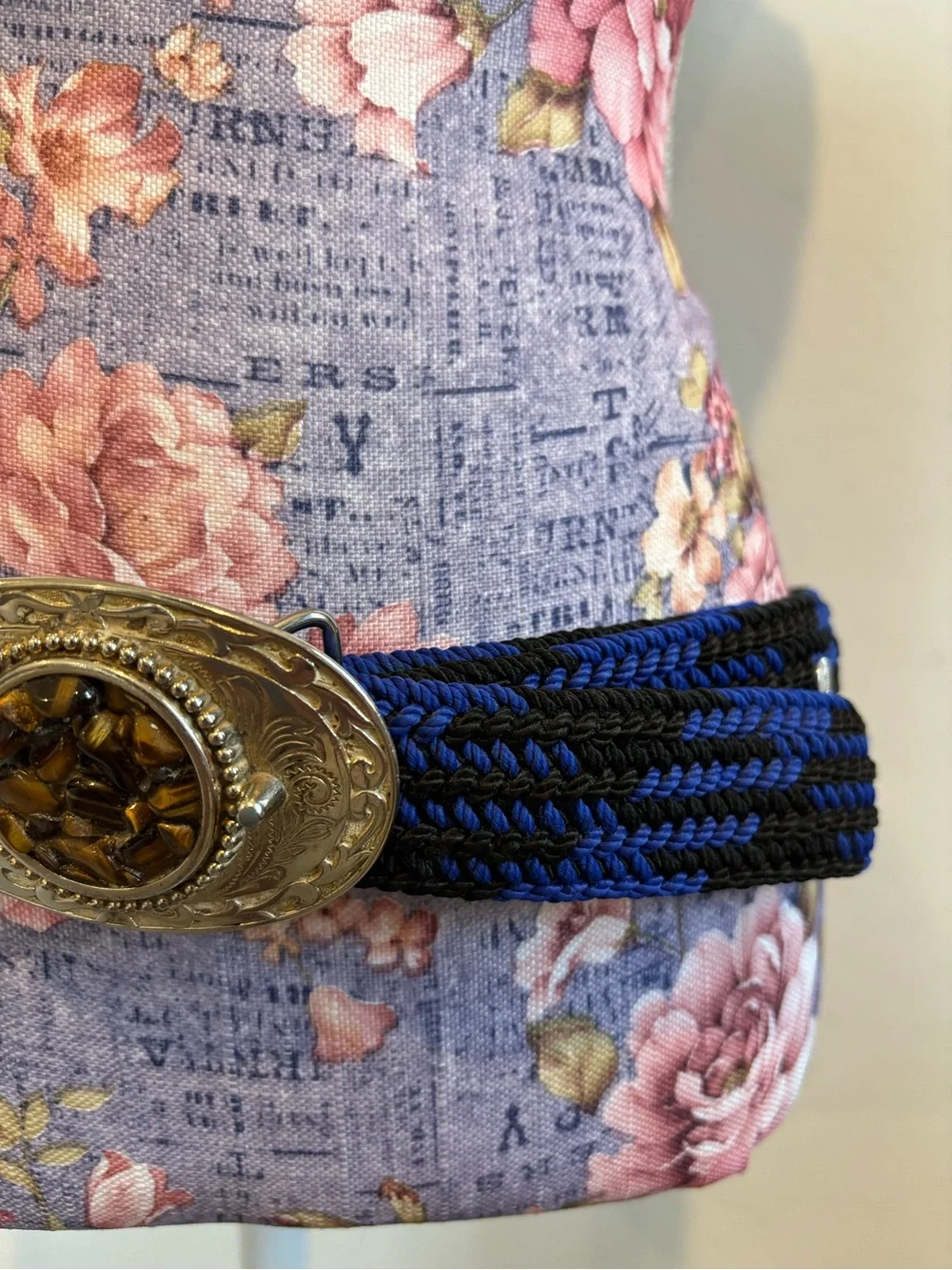 Woven Rope Waist Belt with tiger eye belt buckle
